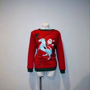 Ugly Sweater party Christmas Santa riding Unicorn